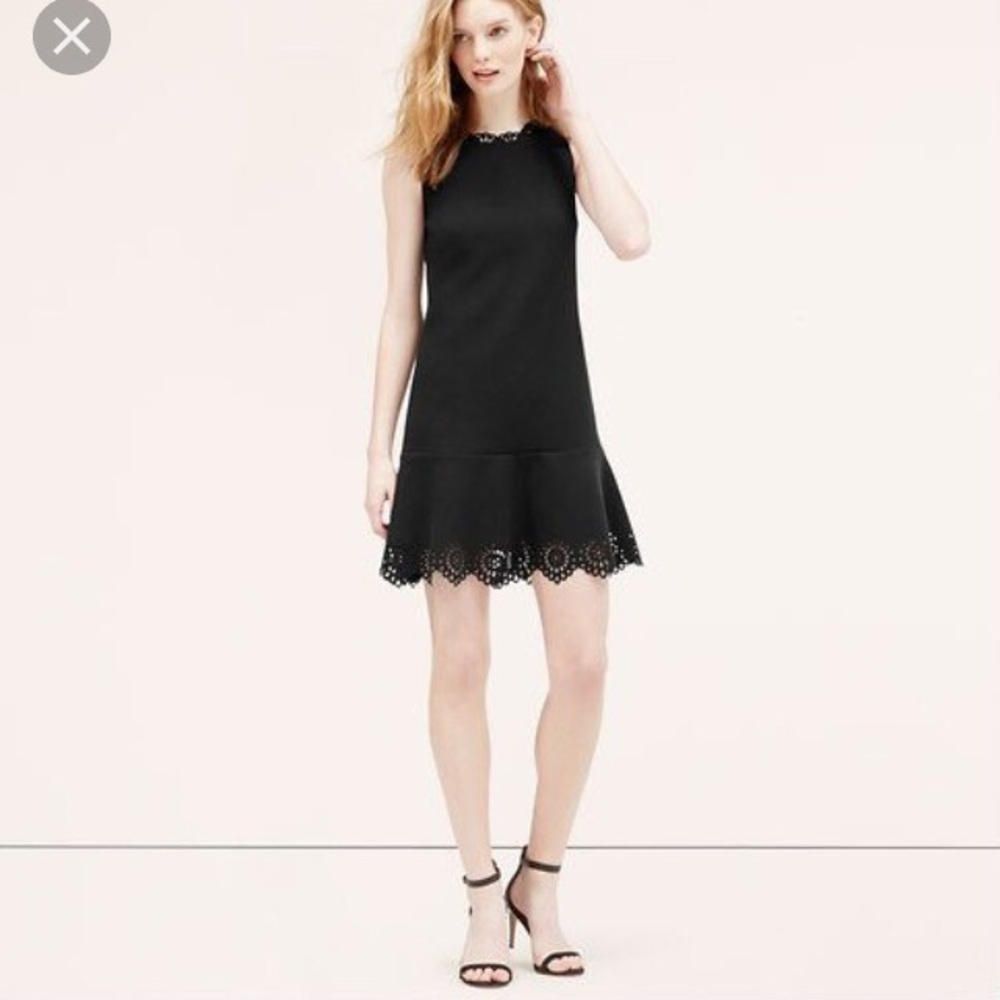Ann Taylor LOFT laser cut black flounce dress