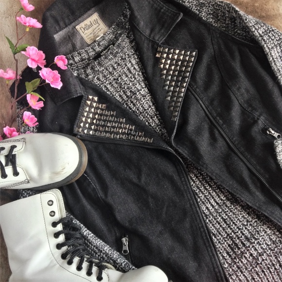 Dolled Up Jackets & Blazers - Dolled Up Black Studded Denim Moto Vest