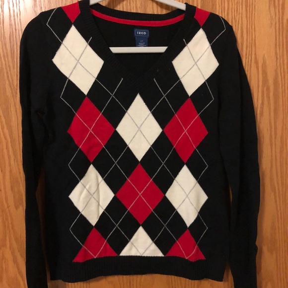 black and red argyle sweater