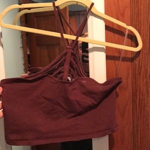 a maroon halter crop top