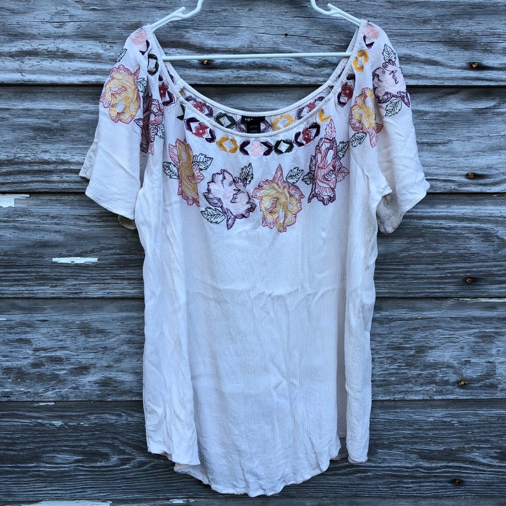 Peasant top with floral embroidery by Torrid