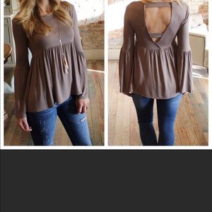 Mocha baby doll top with bell sleeves