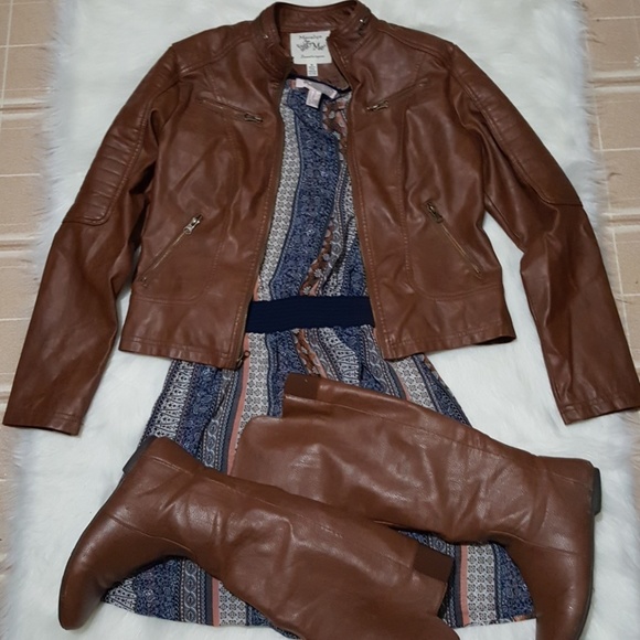 Maralyn & Me Jackets & Blazers - Faux Leather Brown Biker Style Jacket Size M