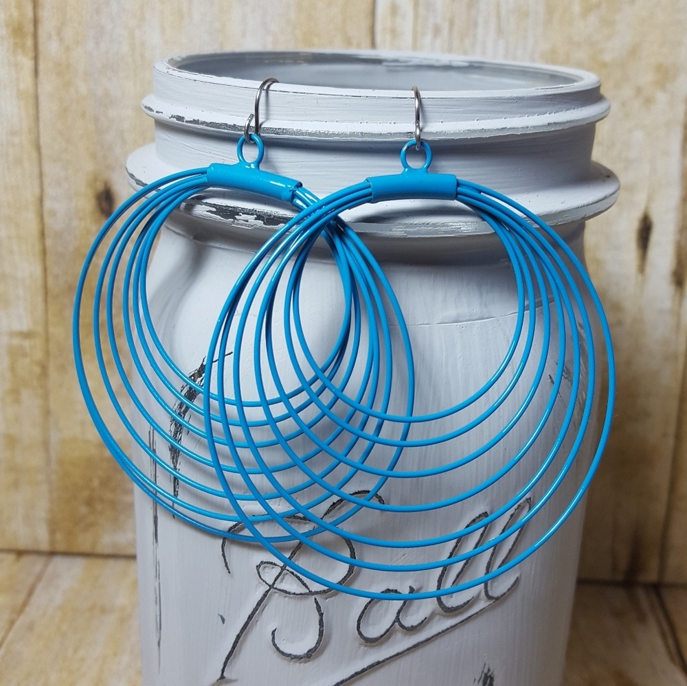 NWOT. Blue multi hoop layered dangle earrings.