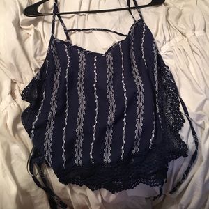 Blue and white crop top that ties on the sides