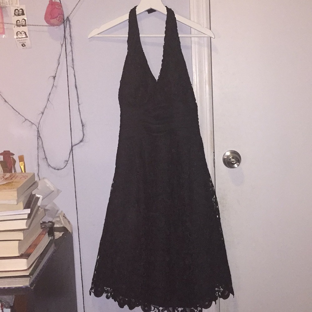 Formal black halter dress with padded bra low back