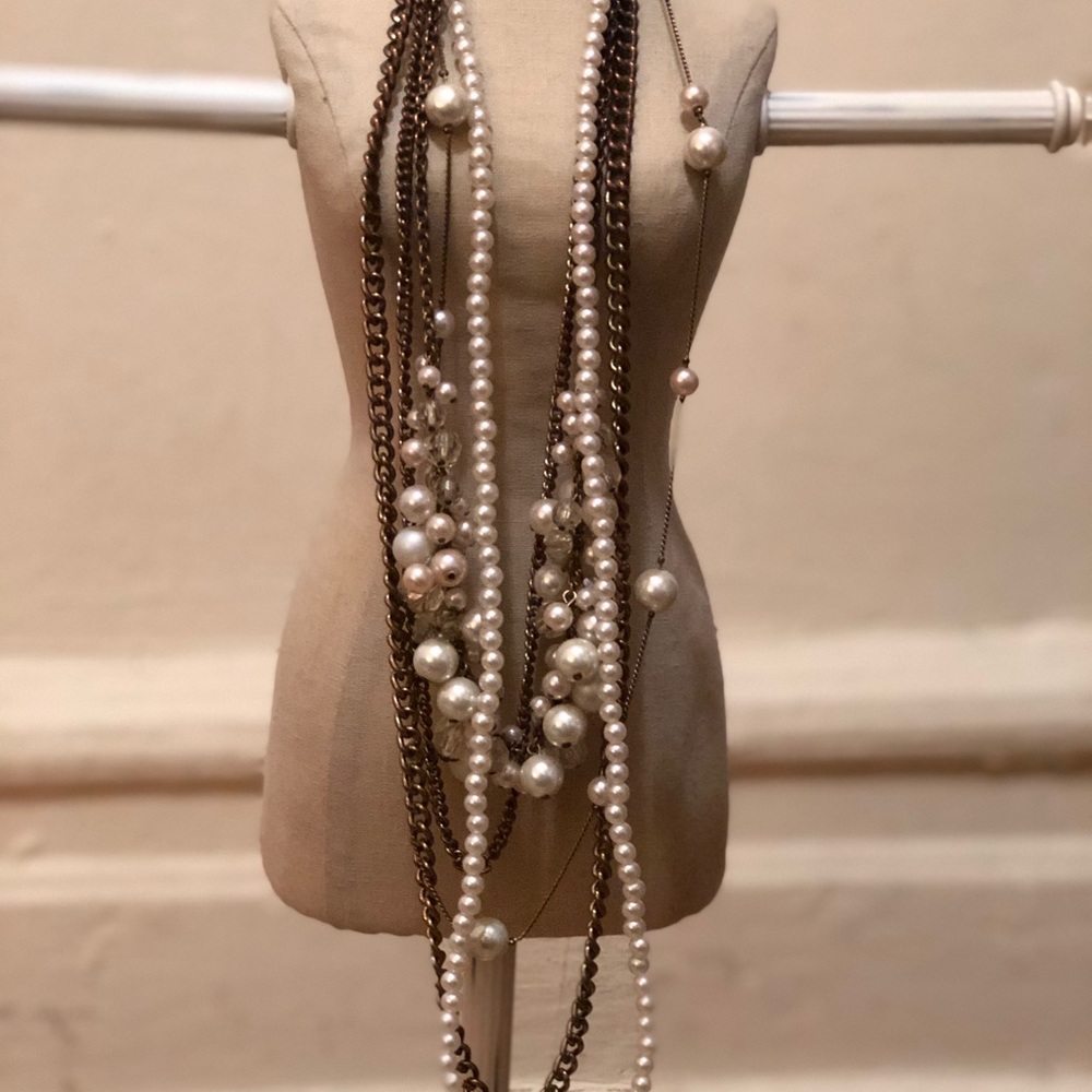 Layered Pearl & Chain Statement Necklace