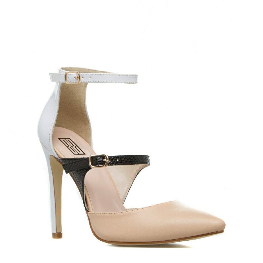Signature Angeni White, Nude, and Black Pumps