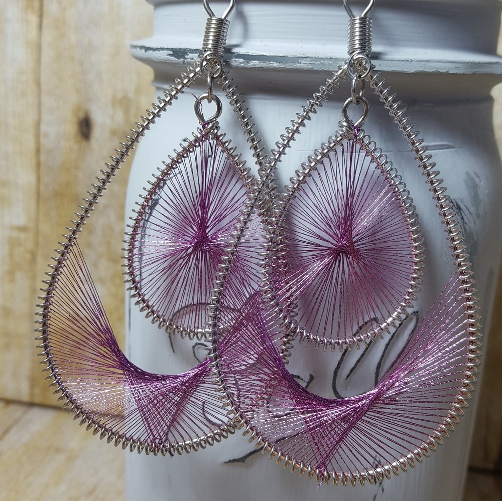 NWOT. Purple thread detailed dangle earrings.