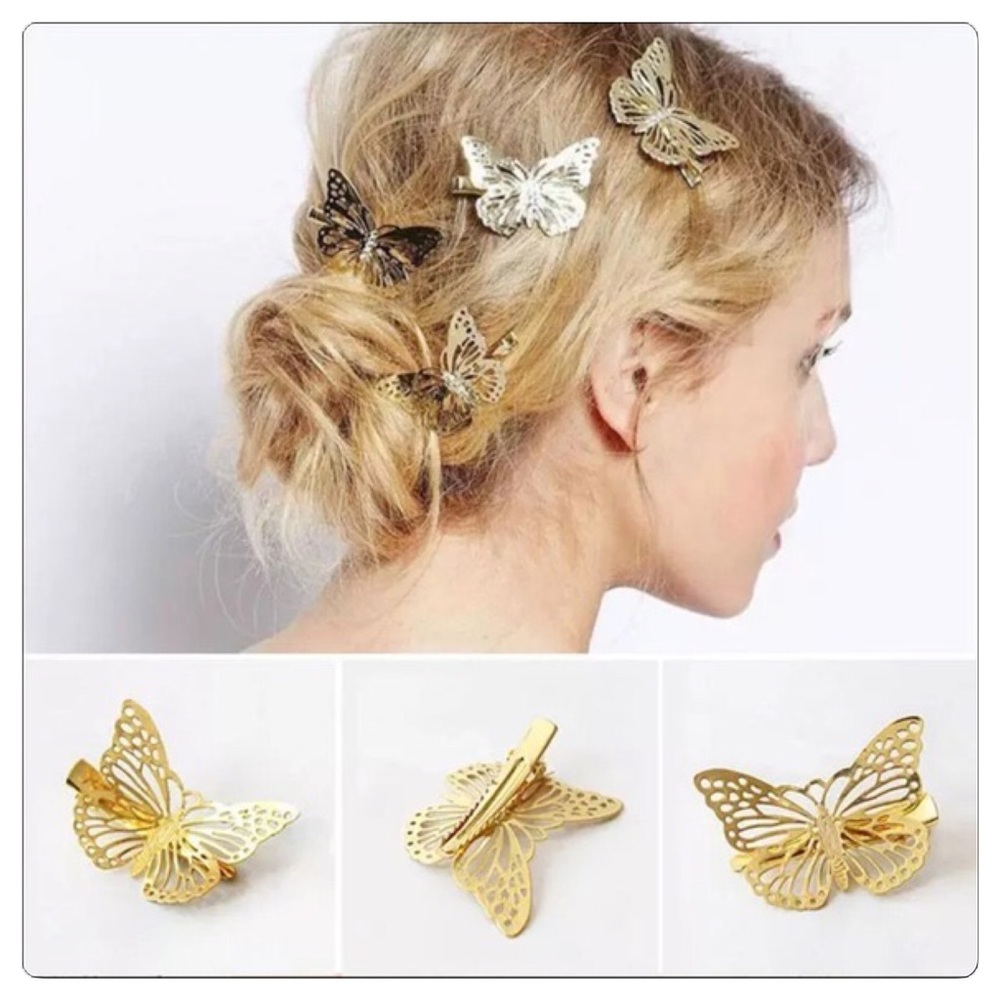 Two Gold Butterfly Hair Clips