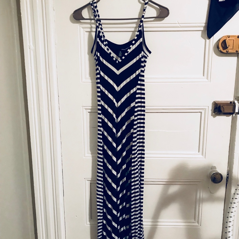 Aqua navy striped maxi