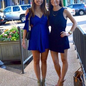 Blue off the shoulder tiger mist romper