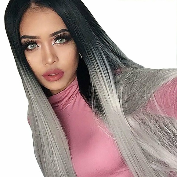 Ombre Black Gray Wig 28 inches main image 7