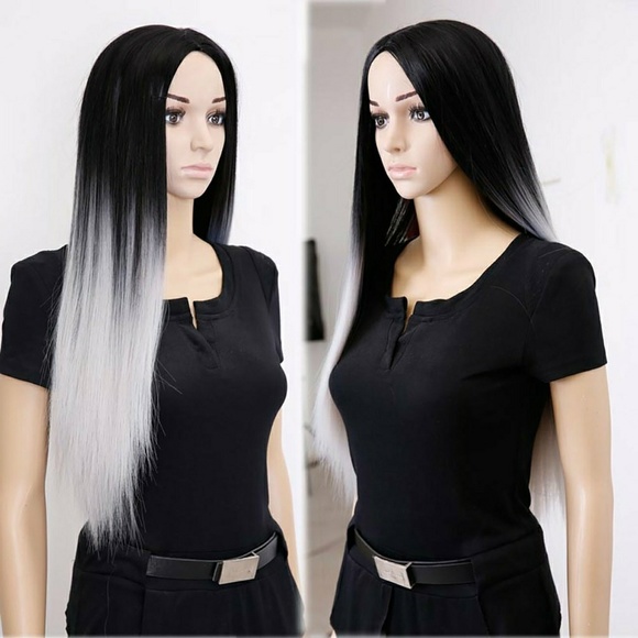 Ombre Black Gray Wig 28 inches main image 6