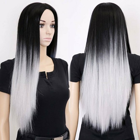 Ombre Black Gray Wig 28 inches