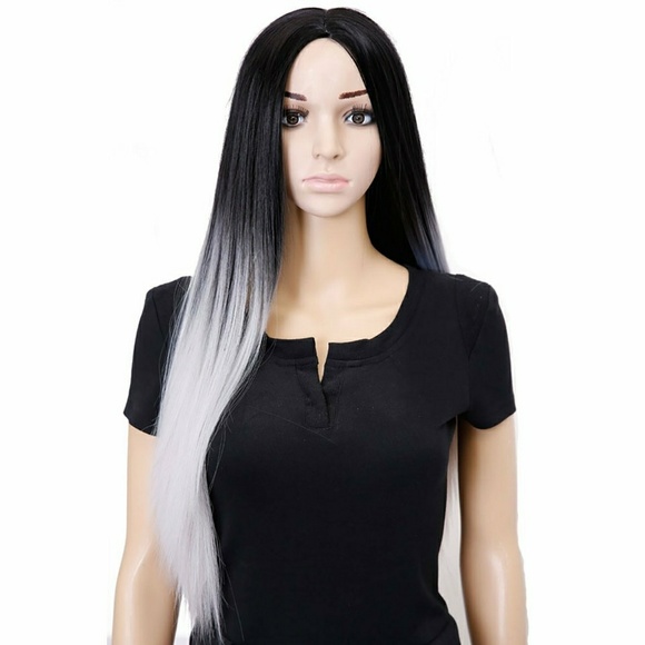 Ombre Black Gray Wig 28 inches
