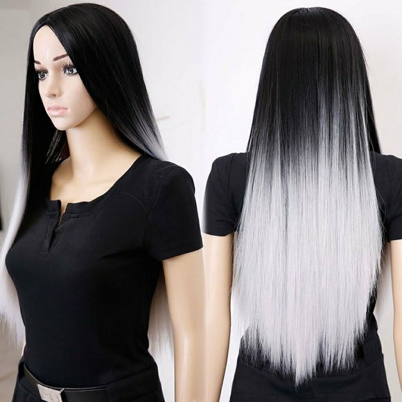 Ombre Black Gray Wig 28 inches main image 4
