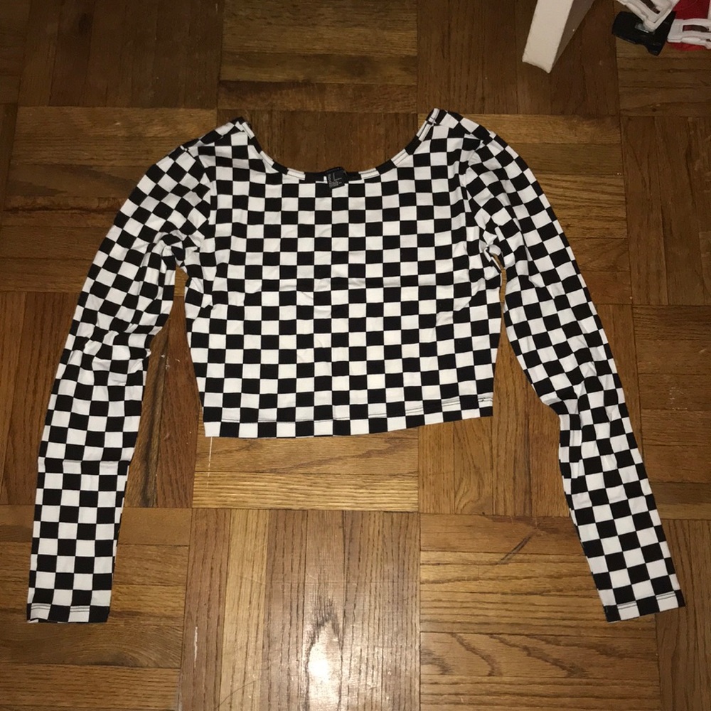 Black & White Checkered Crop Top
