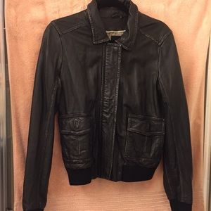 Jcrew black leather bomber jacket