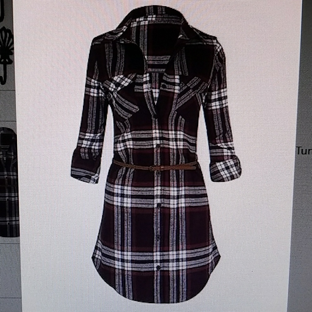 Burgundy Plaid Belted Tunic sz L