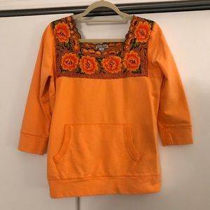 Lucky Brand embroidered orange sweatshirt