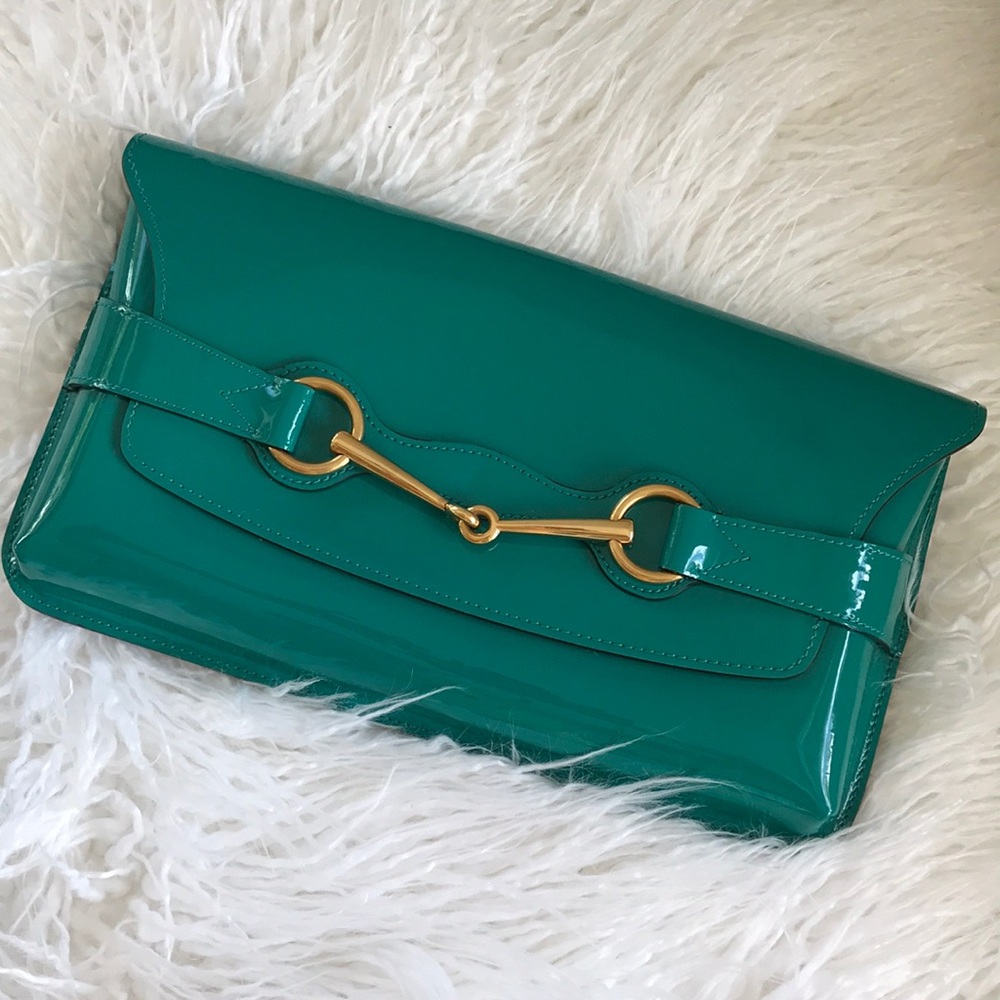 Gucci patent leather gold Horsebit clutch