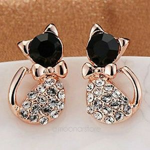 NWOT Bowknot Rhinestone Cat Stud Earrings