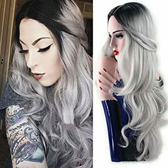 Ombre Black Gray Wavy Wig main image 6