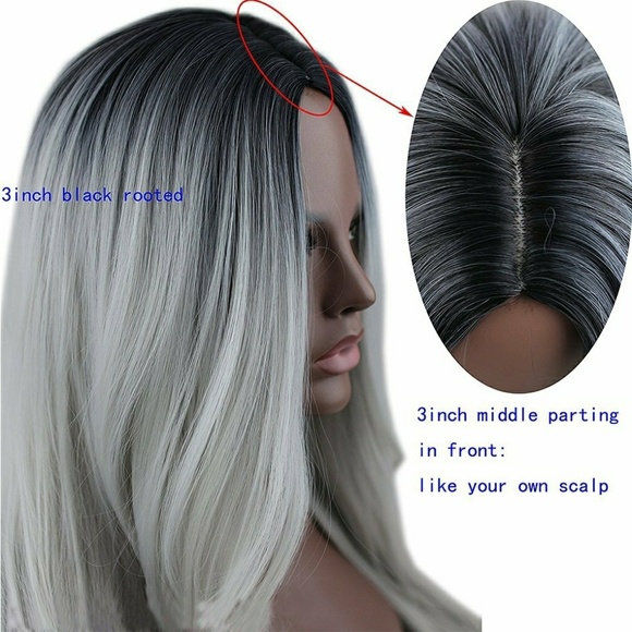 Ombre Black Gray Wavy Wig