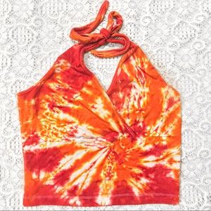 Red & Orange Tie-dye Festival Halter Top Size L.
