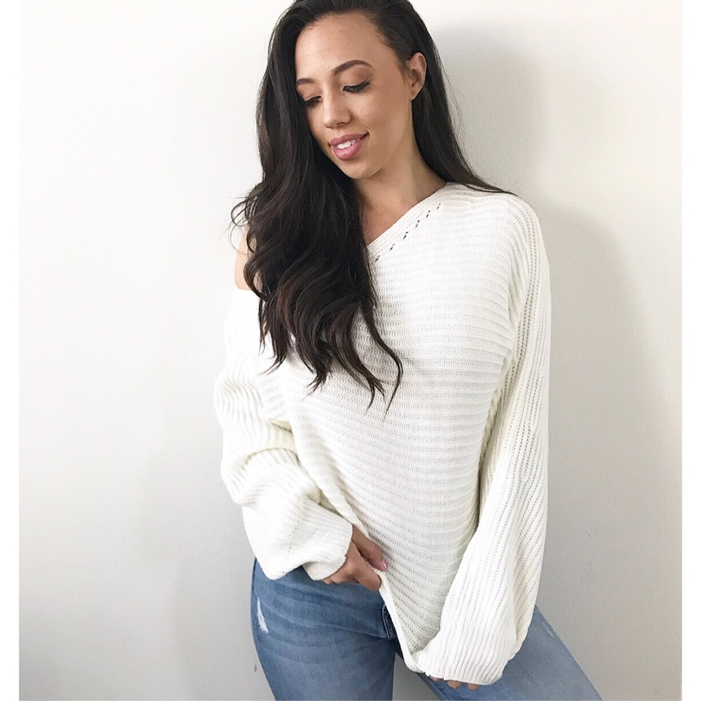 “Jazmine” Ivory Off the Shoulder Knit