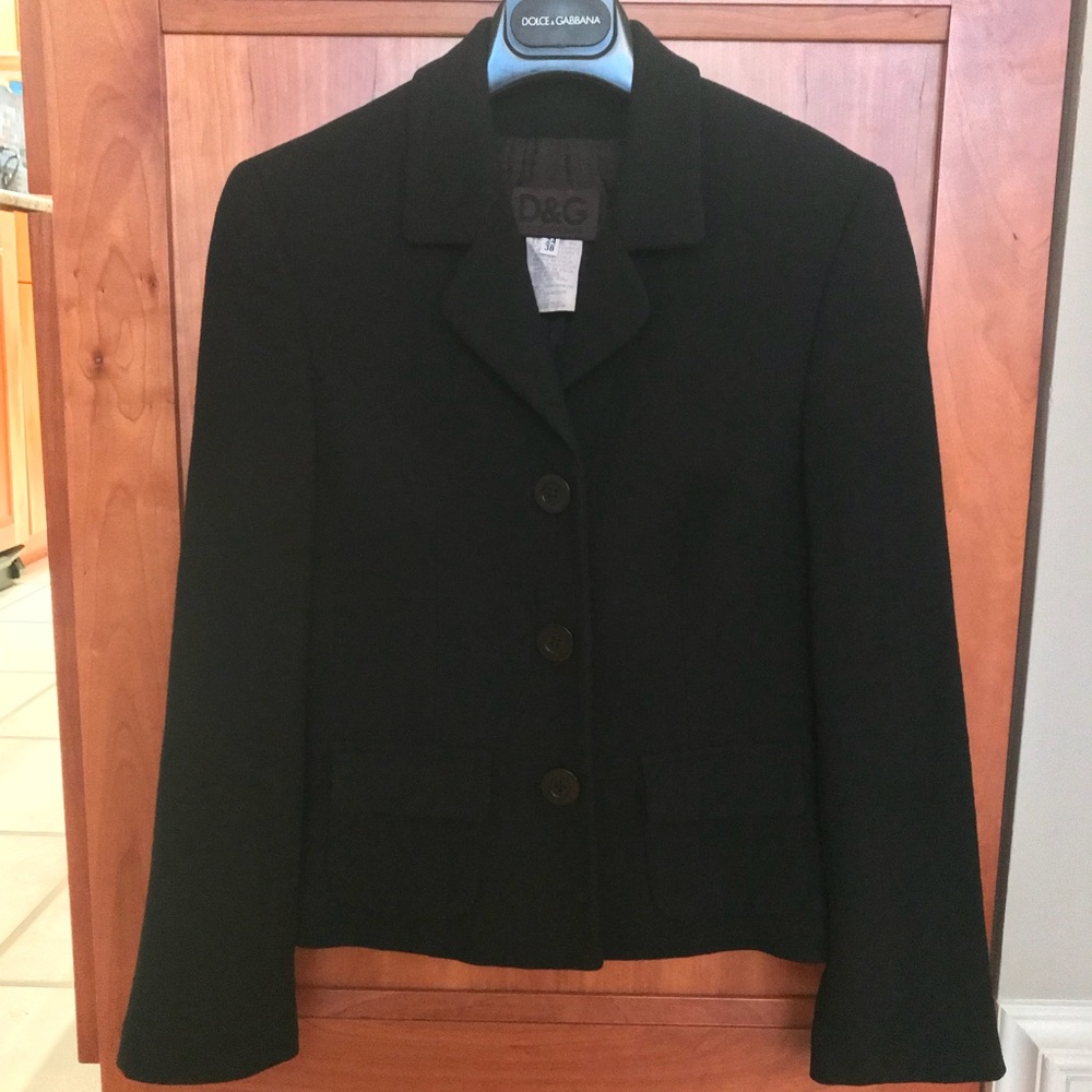 D&G Dolce & Gabbana Black Stretch Wool Blazer