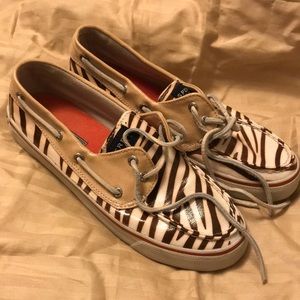 Sperry Top-Siders in Tan and Brown Zebra Pattern
