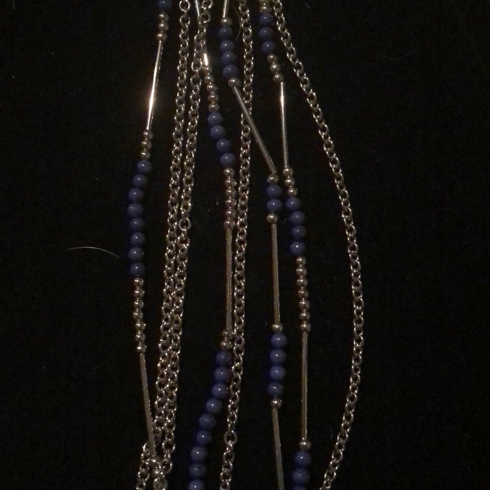 Long multi strand blue necklace