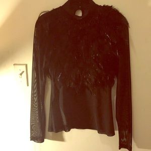 Mesh/ Black feather top