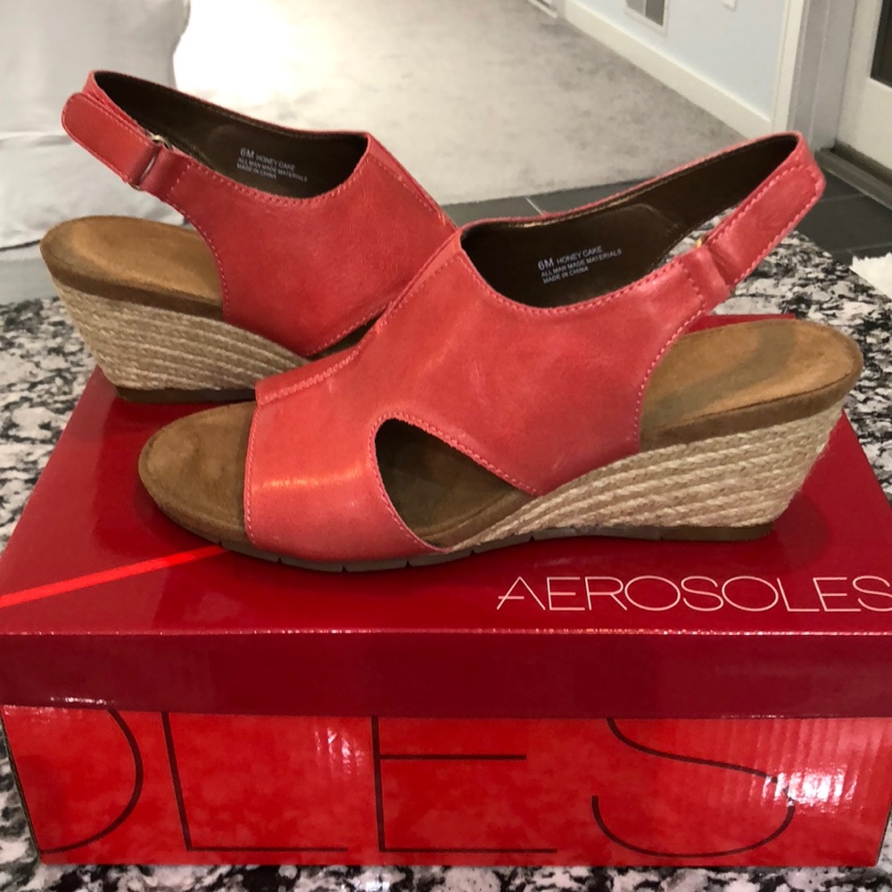 Aerosoles slingback 2 1/2 inch wedge in coral