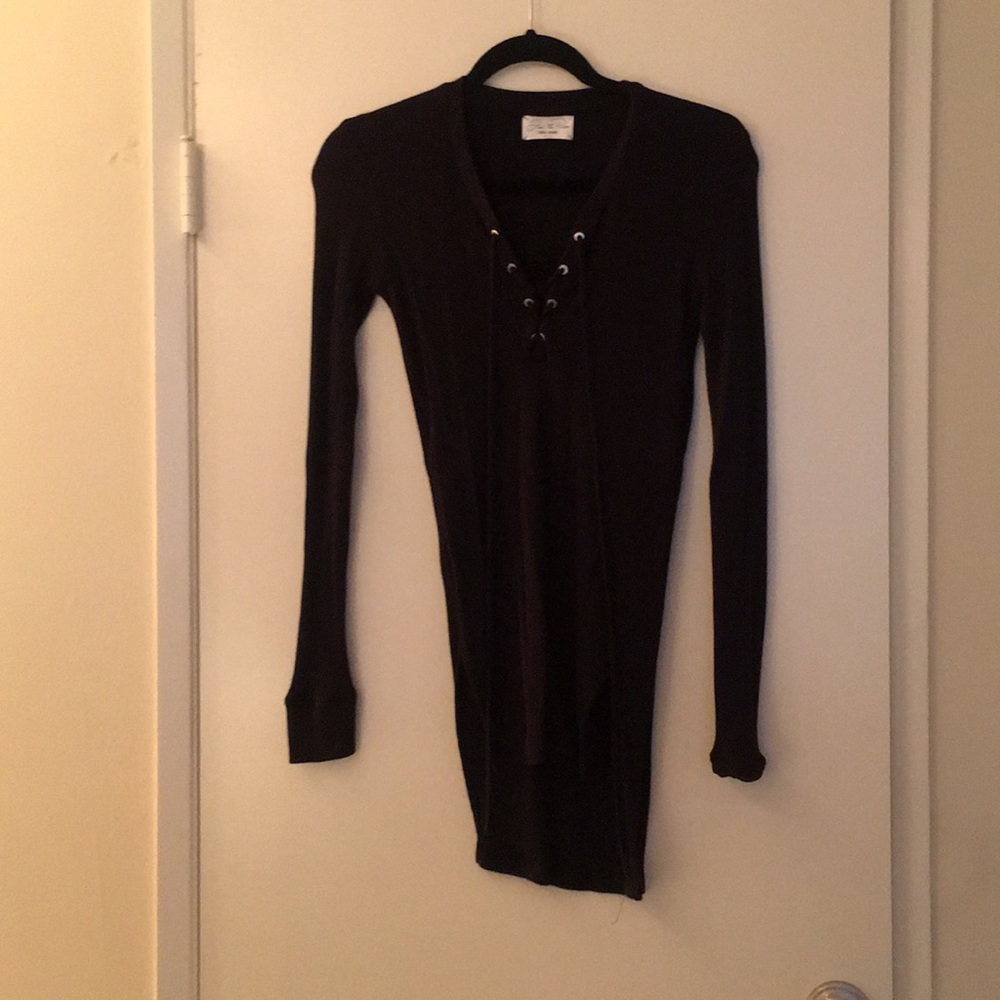 Black thermal long sleeve lace up top