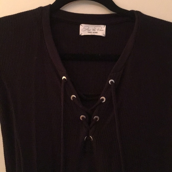 Black thermal long sleeve lace up top - Picture 2 of 2