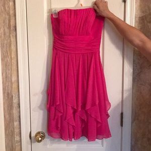 Pink strapless ruffle David’s bridal dress