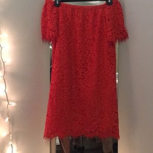 Red off the shoulder dress