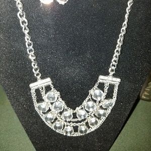 True 17" Silver Looking Necklace with Earrings