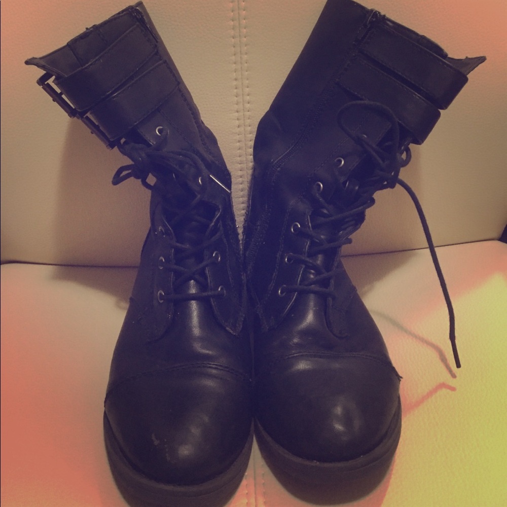 Studded heel and buckle combat boots