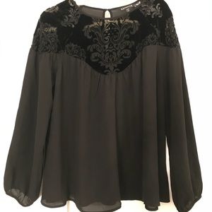 Express black sheer and velvet blouse