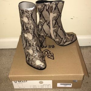**NEVER WORN** Snake print heel booties!