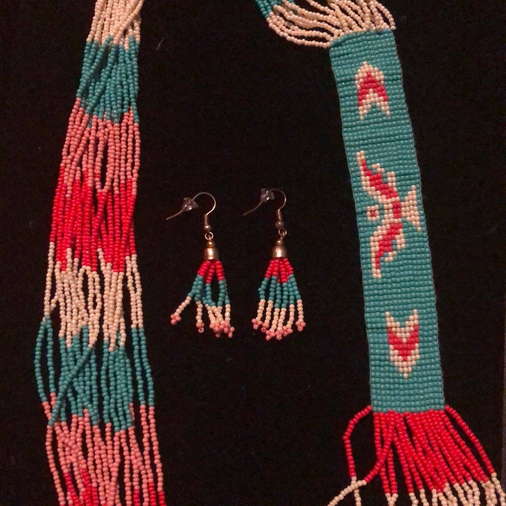 Multi strand beaded tribal necklace with earrings
