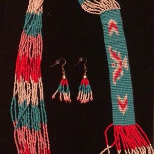 Multi strand beaded tribal necklace with earrings