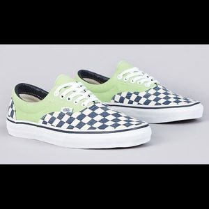 Green and Navy Blue Checkered Vans Sz 8