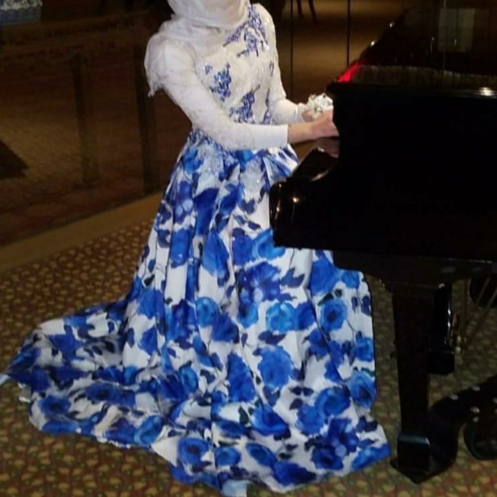 Lara Designs White and Blue Floral Dress jovani
