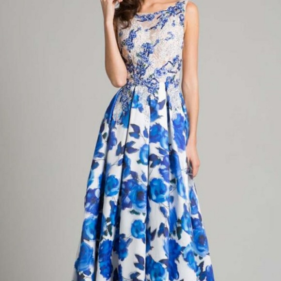Lara Designs White and Blue Floral Dress jovani - Picture 2 of 5