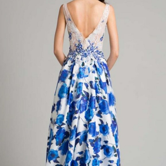 Lara Designs White and Blue Floral Dress jovani - Picture 3 of 5